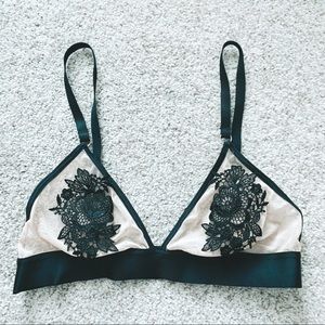 Floral Crochet Paneled Mesh Bralette